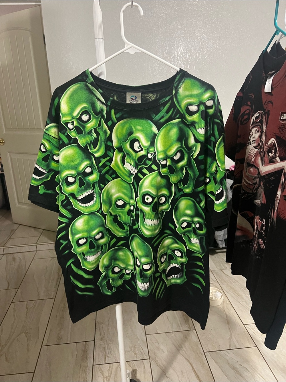 Liquid blue green skull graphic t shirt all over print
